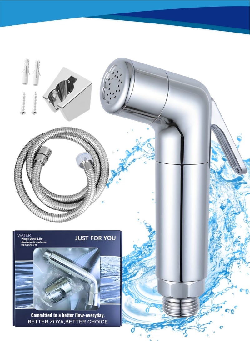 رشاش شطاف للمرحاض، شطاف يدوي من الستانلس ستيل (دش مسلم) مع تحكم في ضغط المياه، خرطوم مانع للتسرب مع حامل – طقم رشاش بيديه للحمام للنظافة الشخصية - Image 1